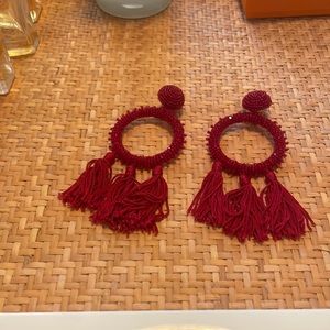 Red Oscar de la Renta clip-on beaded earrings